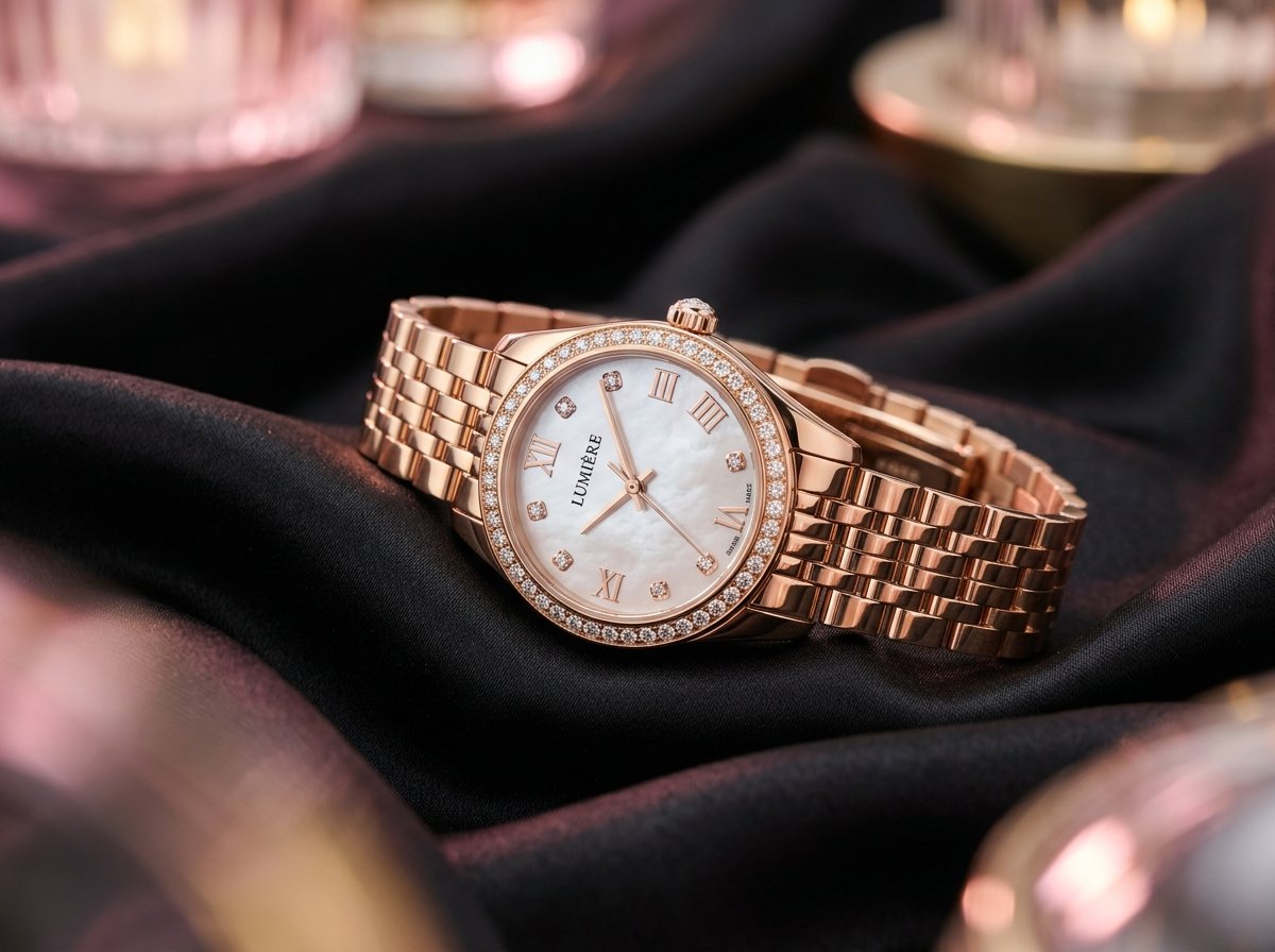 Rose gold watch with diamond bezel